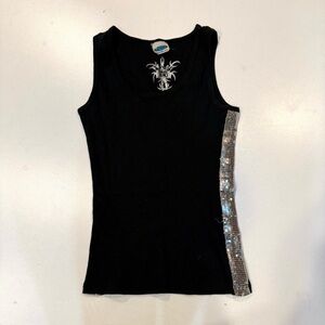 Elegant Black Tank Top with Silver Sequin Accent